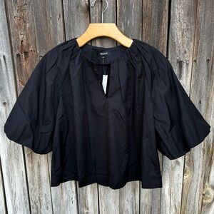 NWT Madewell Bubble Sleeve Top Cotton Poplin Black 2